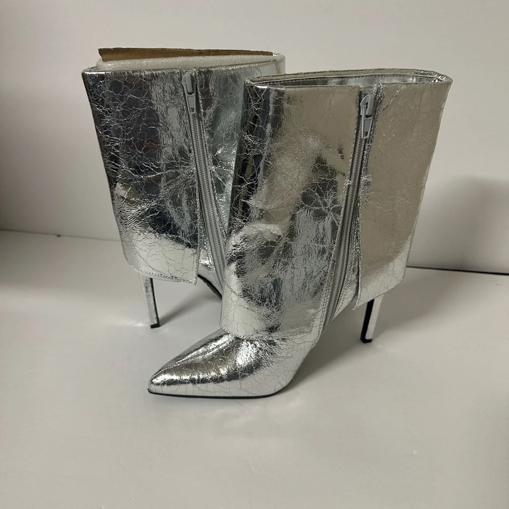 INC Silver Sabeel Cuffed Stiletto Ankle Boots Size 5 - Picture 1 of 7